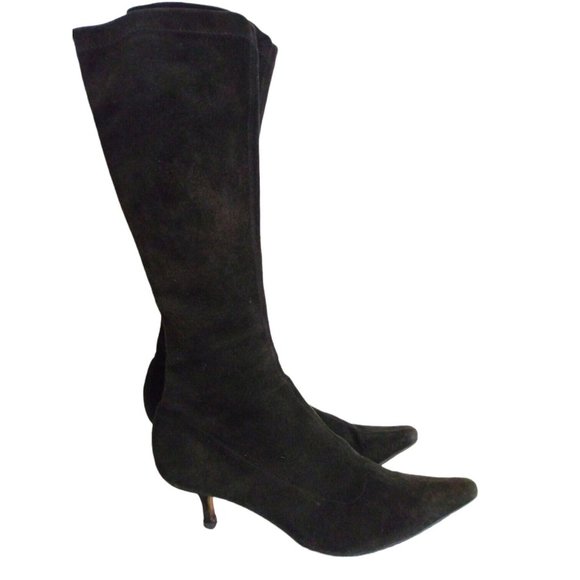 [SOLD] Jimmy Choo London Womens Black Suede Knee Point Toe Boots EU 37 Witchcore - Picture 1 of 12